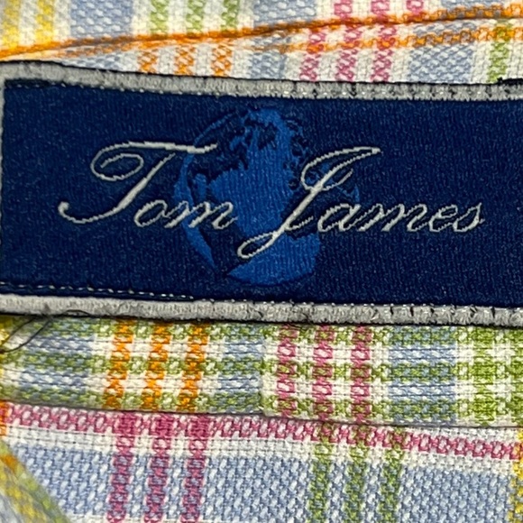 Tom James Plaid Pastels Custom Tailored Collared Button Down Dress Shirt - Picture 6 of 11